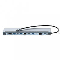 Хаб-подставка XO HUB010 12-in1 Type-C to USB+HDMI+Type-C+RJ45+SD+microSD+VGA+AUX