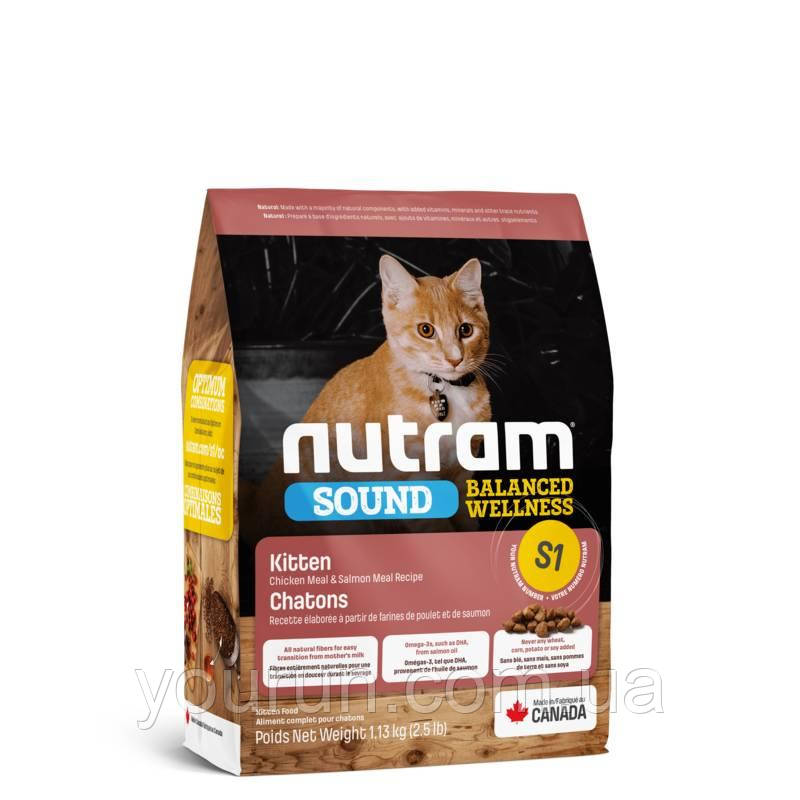 Nutram S1 Sound Balanced Wellness Kitten — Сухий корм із куркою і лососем для кошенят 20кг
