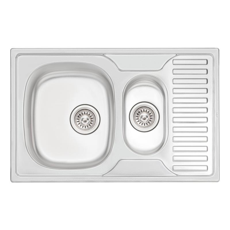 Кухонна мийка з додатковою чашею Qtap 7850-B 0,8 мм Satin (QT7850BSAT08), фото 1