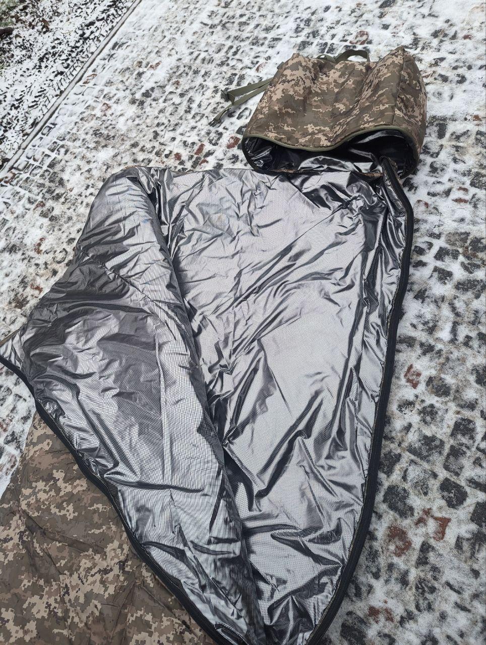 Зимовий спальний мішок просторий -35 Omni-Heat. Спальник ЗСУ. Військовий спальний мішок збільшений 225*90 см