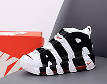 Кросівки Nike Air More Uptempo White Black Високі кеди Найк Аір Аптемпо білі з чорним шкіра демісезон, фото 5