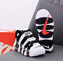 Кросівки Nike Air More Uptempo White Black Високі кеди Найк Аір Аптемпо білі з чорним шкіра демісезон, фото 6