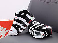 Кроссовки Nike Air More Uptempo White Black Высокие кеды Найк Аир Аптемпо белые с чёрным кожа демисезон