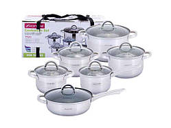 Набір з нерж. сталі 12пр(2.1л,2.9л,3,9.л,6.5л; ківш 2.1л, ск. Ø24сма/п) ТМ KAMIL