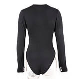 Базове жіноче боді з довгим рукавом, боді з вирізом на кнопках. Комбідрес обтислий, розмір L (чорний), фото 5