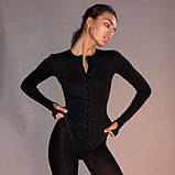 Базове жіноче боді з довгим рукавом, боді з вирізом на кнопках. Комбідрес обтислий, розмір L (чорний), фото 2