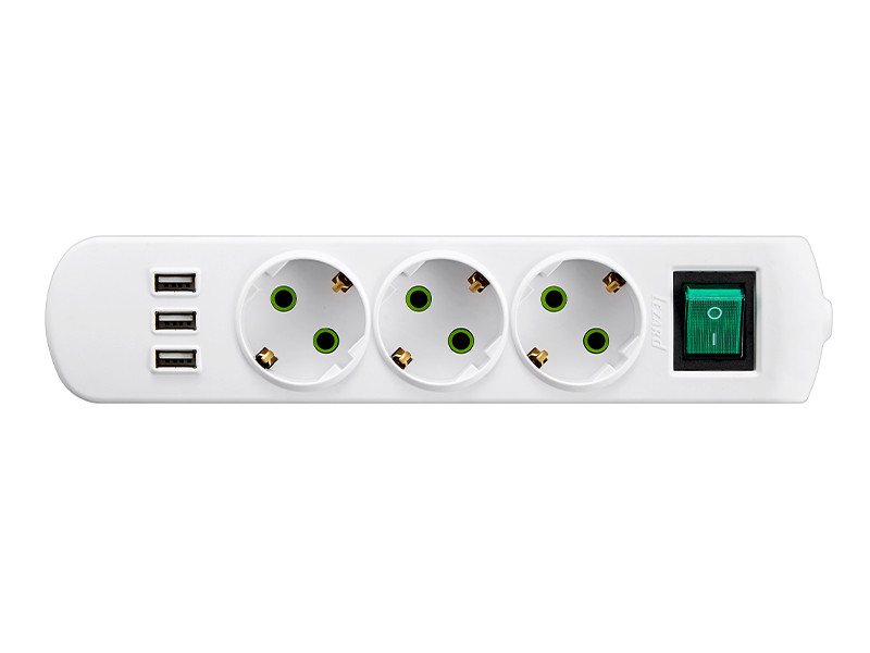 Колодка електрична на 3 розетки з кнопкою і USB Lezard LETITIA