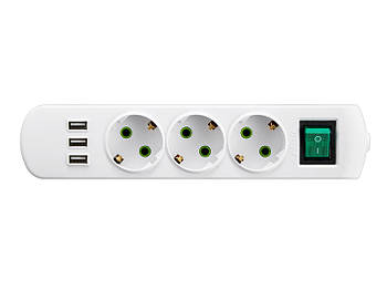 Колодка електрична на 3 розетки з кнопкою і USB Lezard LETITIA