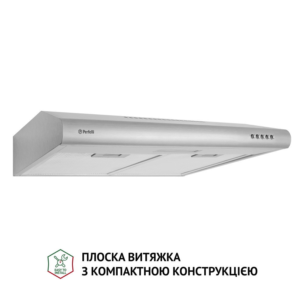 Витяжка кухонна настінна плоска шириною 50 см Perfelli PL 5124 I LED, нержавіюча сталь, фото 1