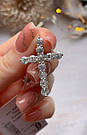 Срібний хрестик з білими фіанітами жіночий Маленький срібний хрест кулон з камінням, фото 2