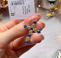 Патриотический крестик в серебре с синими и желтыми фианитами