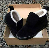Жіночі зимові черевики замшеві на хутрі чорні угги 42р = 27 см
