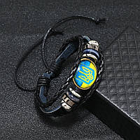 Патриотичный плетеный браслет из эко кожи с Гербом и флагом Украины Черный, мужской браслет на руку (ТОП)