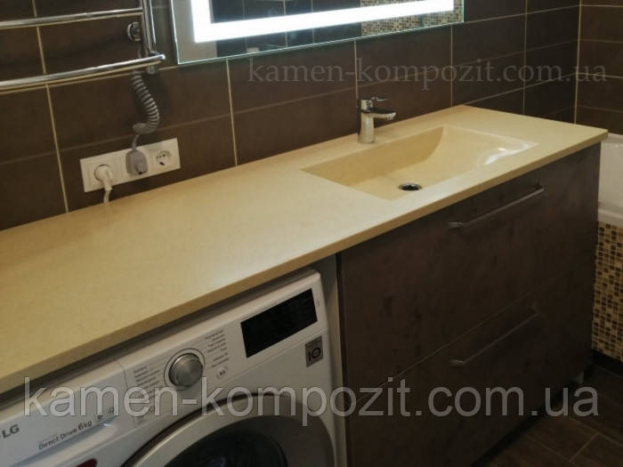 Столешница в ванную с нижним креплением раковины с цельнолитой раковиной 104/2 - фото 7 - id-p350241569