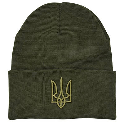 Шапка чоловіча зимова подвійна хакі з вишивкою патріотична / Тактична шапка