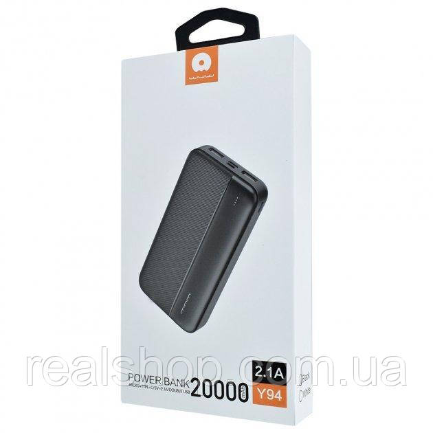 Зовнішній акумулятор WUW Y94 20000 mAh 2 USB 2.1 A, black PowerBank