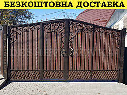 Ворота ковані з профнастилом і хвірткою Код: А-01225