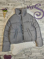 Женская зимняя куртка Bershka короткая светоотражающая серая Размер XS-S 42-44