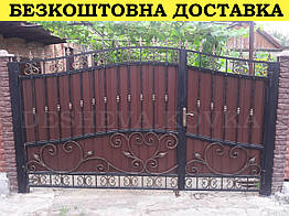 Ворота ковані з профнастилом і хвірткою Код: А-01232