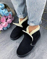Зимові жіночі черевики замшеві на теплому хутрі чорні угги 37р = 24 см
