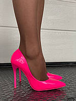 Туфли лодочки женские на каблуке фуксия малиновые розовые лаковые 36 37 38 39 40