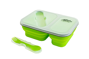 Контейнер силіконовий на 2 відсіки Tramp 900ml з ложкою-веделкою UTRC-090-olive