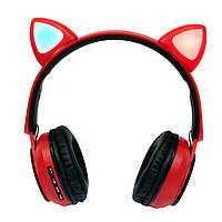 Навушники дитячі бездротові з вушками кота накладні блютуз червоні Wireless earphone ST77M