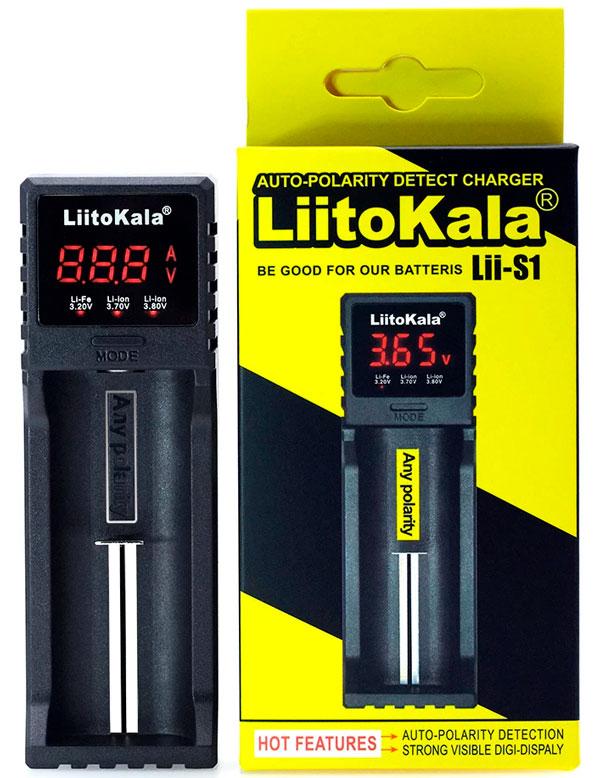 Lii-S1 LiitoKala, зарядний пристрій на 1 канал для AA, AAA, 18650, 26650, 21700 Li-ion, LiFePo4, Ni-Mh