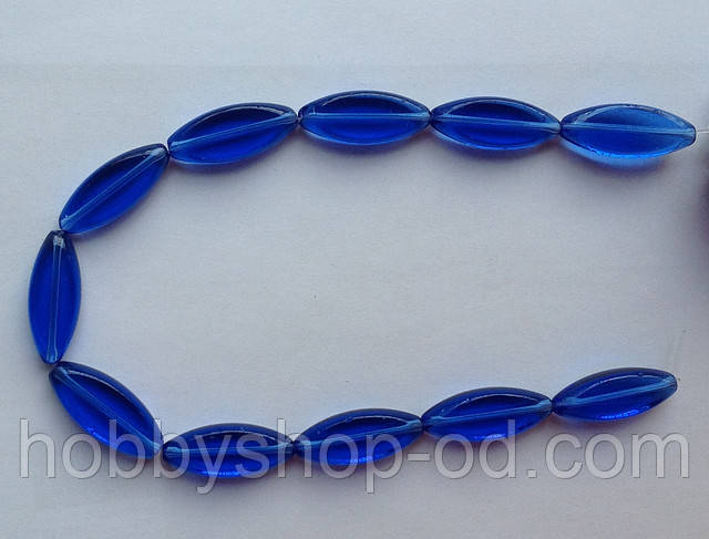 Намистина Овал плоский колір синій 12*30 мм