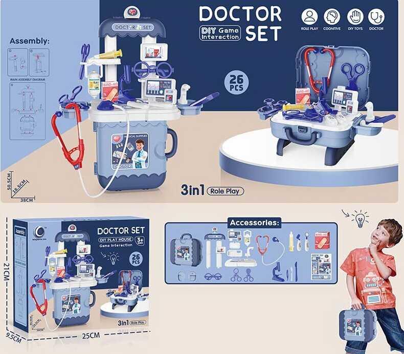 Набір лікаря у валізі 0421-7 В, 3в1, висота 50 см, аксесуари, 26 елементів, фото 1