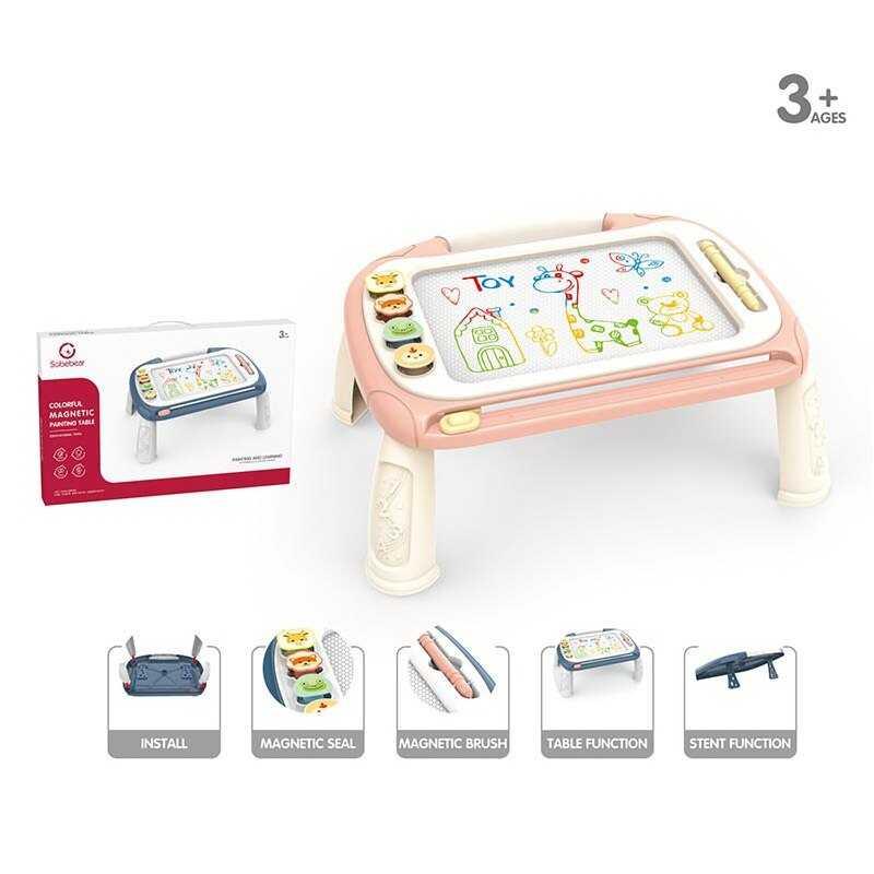 Дитяча магнітна дощечка столик для малювання зі штампами YL 1022 E-1 рожева, фото 1