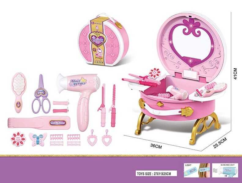 Набір перукаря дитячий 0807-36, плойка, ножиці, фен і дзеркало з підсвіткою, фото 1