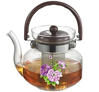Заварювальний чайник скляний 1 л заварник для чаю прозорий із ситечком для дому побутової