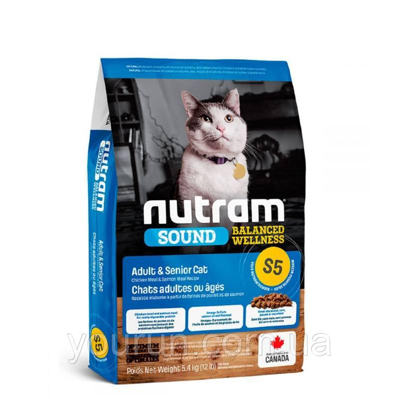 NutramS5 Sound Balanced Wellness Natural Adult Senior Cat-Корм з куркою та лососем для літніх котів 5.4кг