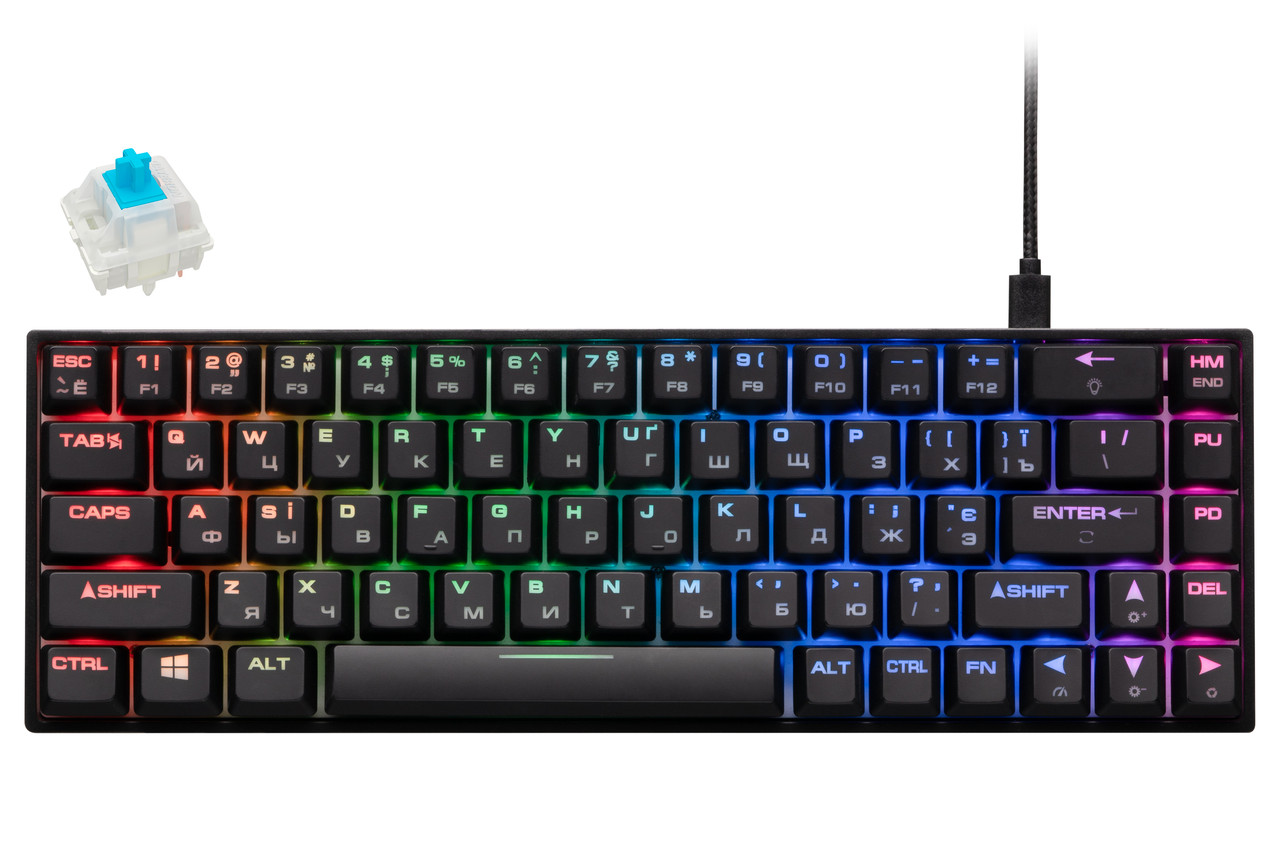 Клавіатура 2E KG370 RGB Gateron Blue Switch Black (2E-KG370UBK-BL), фото 1