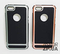 Чехол для iPhone 6- противоударная Aspor c металл вставкой Soft touch черный/розовое золото