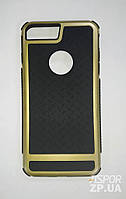 Чехол для iPhone 7 Plus/8 Plus- противоударная Aspor c металл вставкой Soft touch черный/золотой