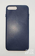Чехол для iPhone 8 Plus - кожаный, темно-синий.