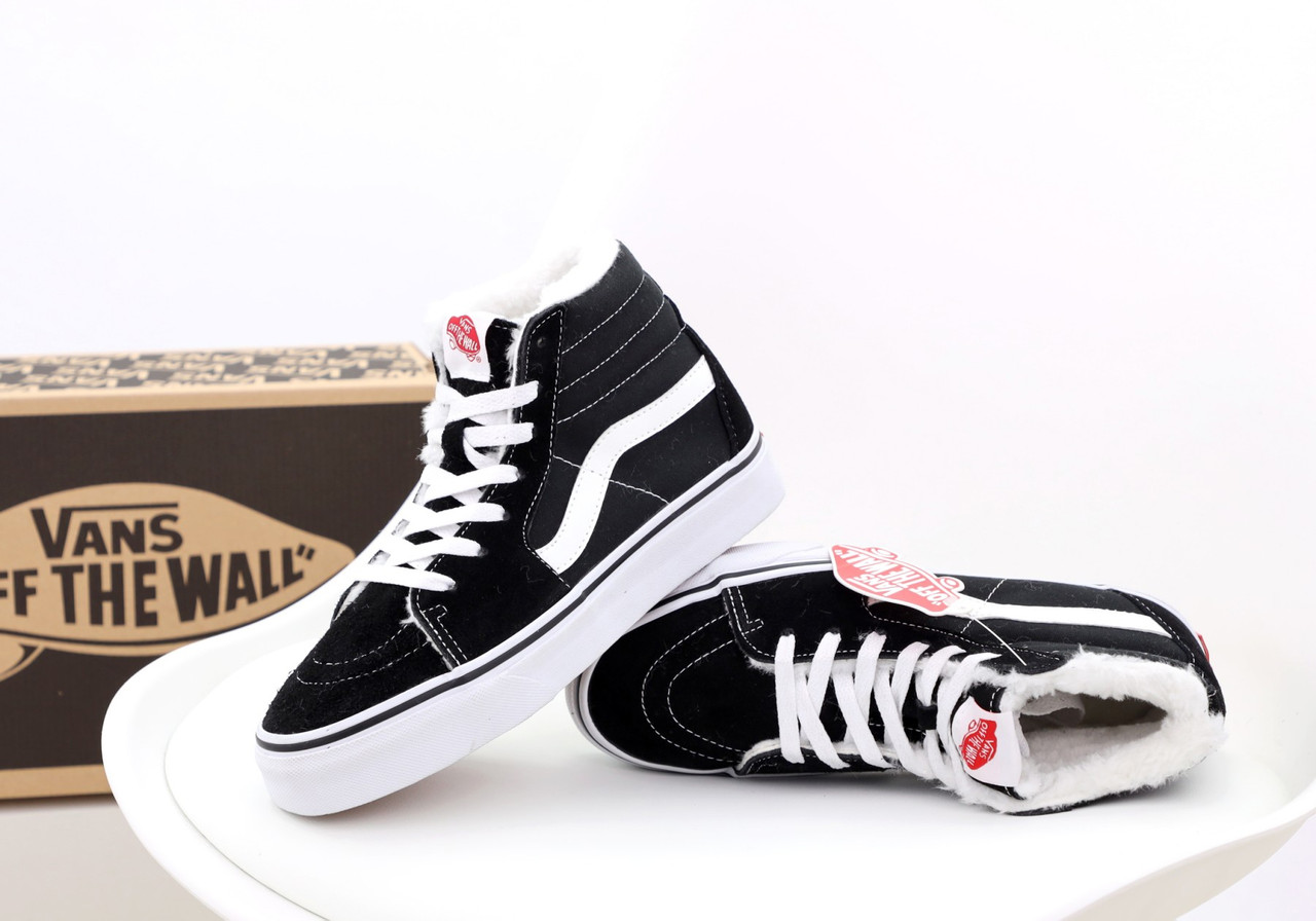 Vans зимові кеди Vans SK8 Winter Hi Ванс Олд Скул хутряні жіночі та чоловічі замшеві чорні