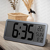 Часы настольные электронные LCD Losso Premium LARGE c термометром (серебристые), будильник