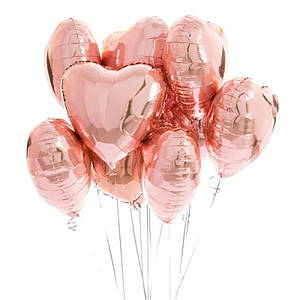 Фонтан з кульок LOVE 10 сердець | Рожеве золото