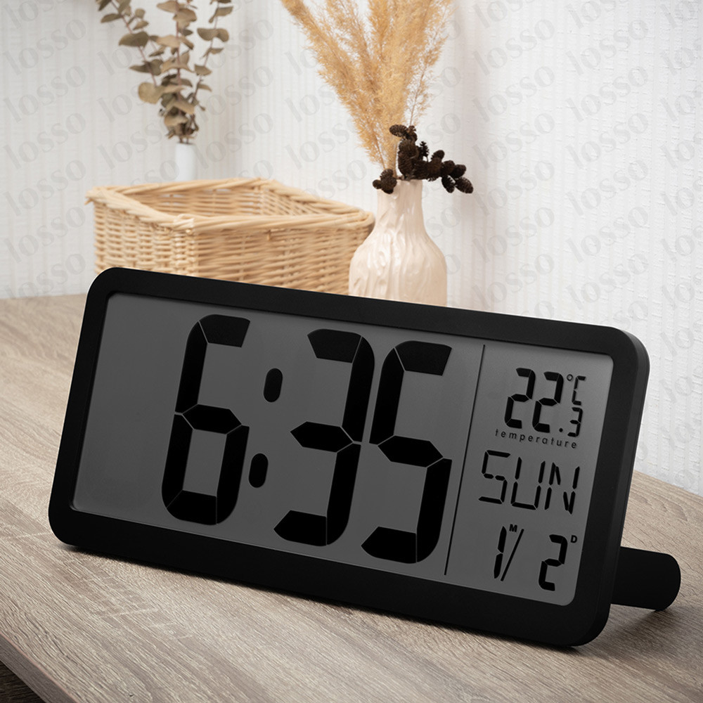 Годинник настільний електронний LCD Losso Premium LARGE c термометром (чорний), будильник