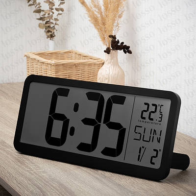 Годинник настільний електронний LCD Losso Premium LARGE c термометром (чорний), будильник