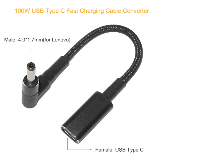 Кабель для заряджання ноутбука Lenovo Type-c female to USB pin male (Type-c — гніздо/USB pin — штекер) PD 100W