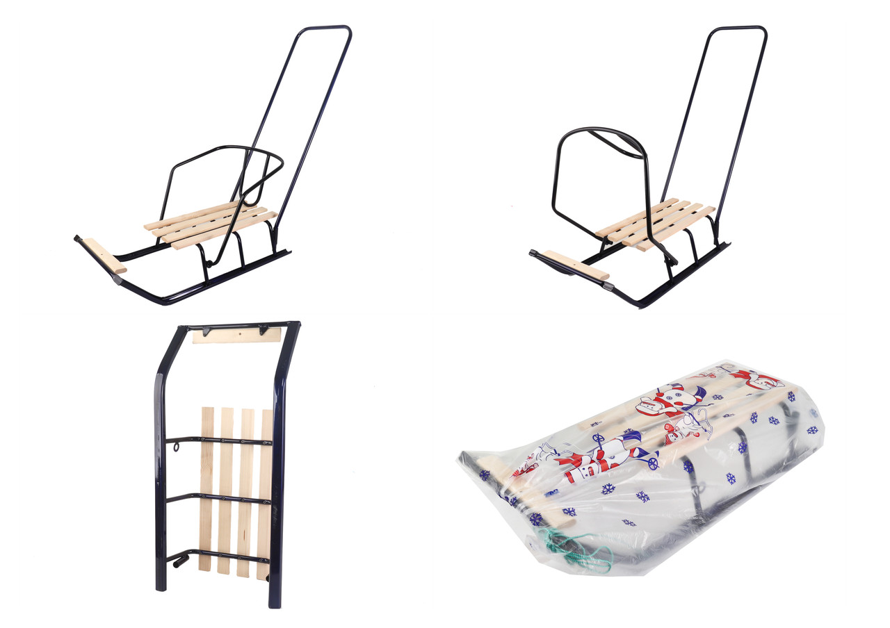 Дитячі санки з відкидною спинкою та підставкою для ніг сині з ручкою, АРТ.1.1СИН