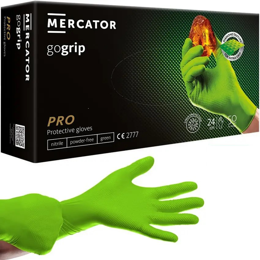 Нітрилові захисні рукавички Mercator Gogrip L зелені (25 пар)