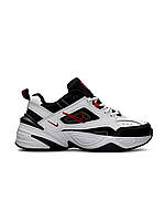 Кроссовки женские Nike M2K tekno White Red Black черно-белый кожаные демисезонные спортивные Вьетнам