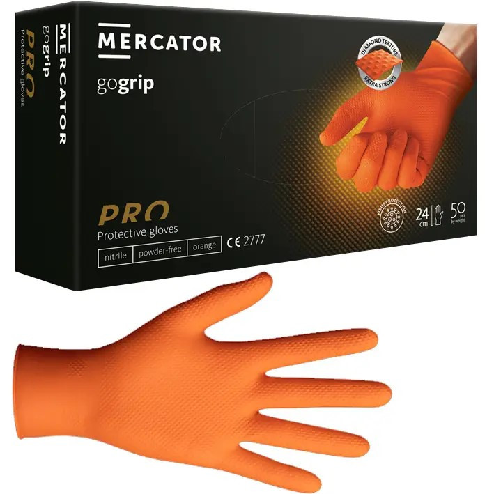 Нітрилові захисні рукавички Mercator Gogrip M помаранчеві (25 пар)