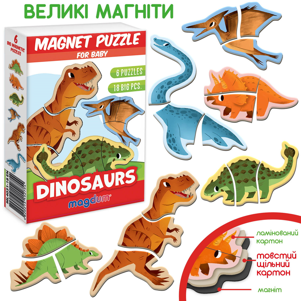 Набір магнітних пазлів "Magnets puzzle for baby Dino", Magdum, ML4031-33EN