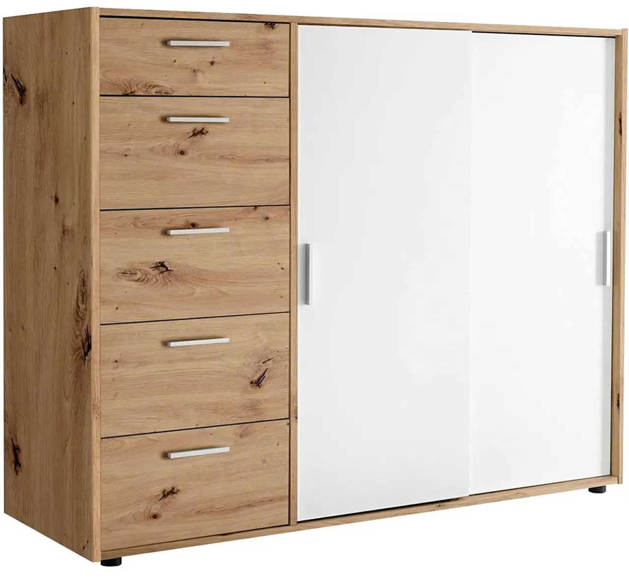 Комод-купе Кейс 2 двері 5 шухляд (Білий/Дуб Артізан) ТМ Міро Марк